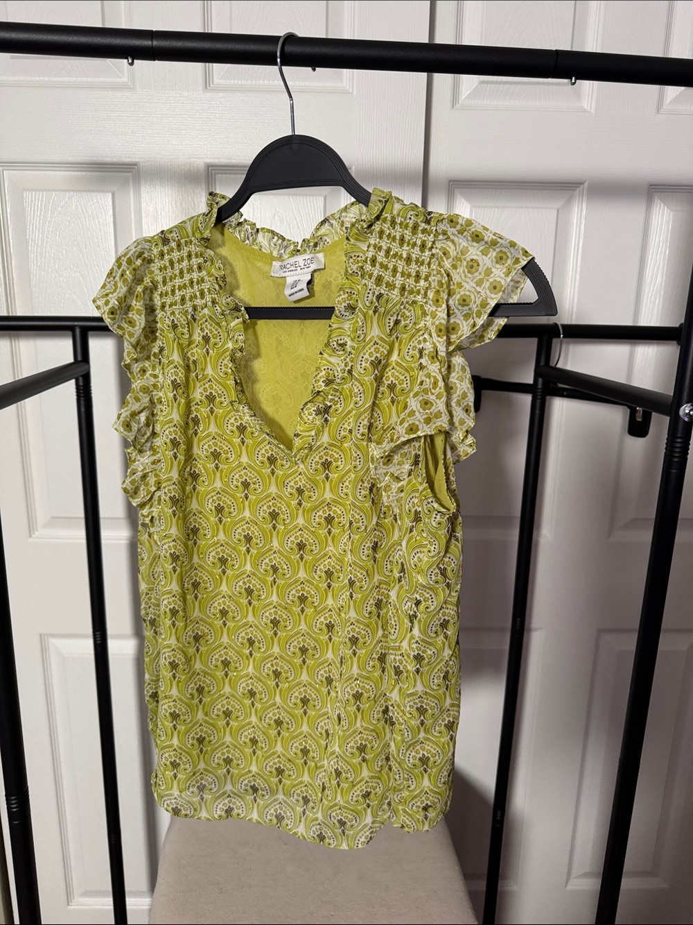Rachel Zoe Lime Green Printed Ruffle Sleeve V-Neck Camisole